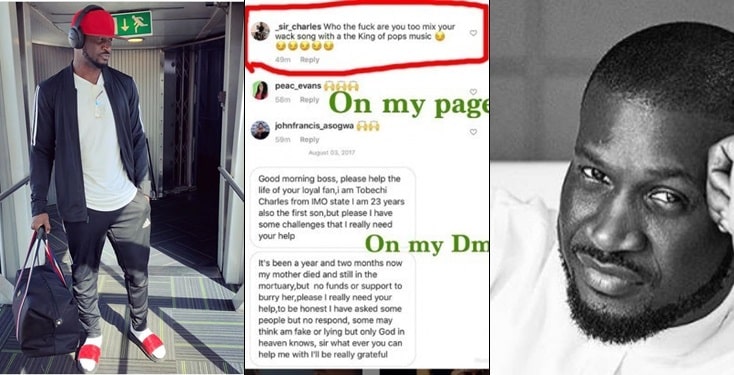 Peter Okoye Exposes Fan Who blasted His Music After Begging For Money