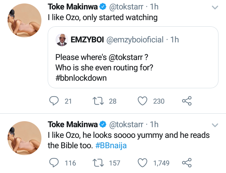 Toke Makinwa declares support for Ozo