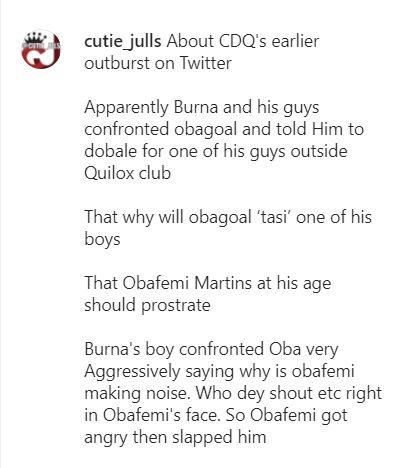 "Burna Boy confronted Obafemi Martins, asked him to prostrate" - Blogger reveals cause of fight