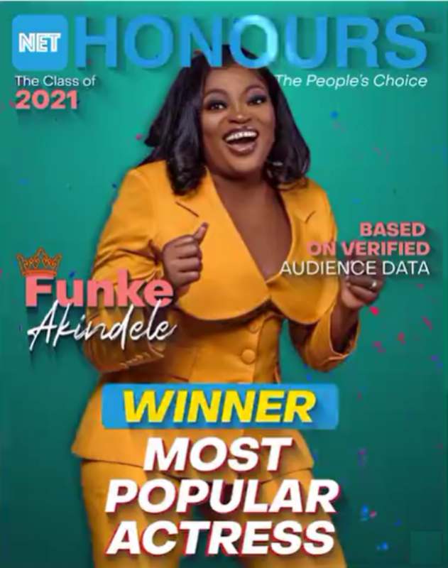 Net Honours 2021: Funke Akindele wins ‘Most Popular Actress’ for the second year in a row