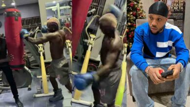 "Charles go dey shake now" – Reactions as Portable goes berserk on a boxing bag as he trains against his match with Charles Okocha