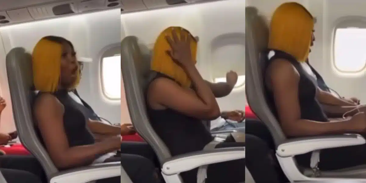 Lady panics as she flies on a plane for the first time