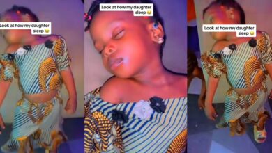 Nigerian mother stunned as daughter sleeps standing up